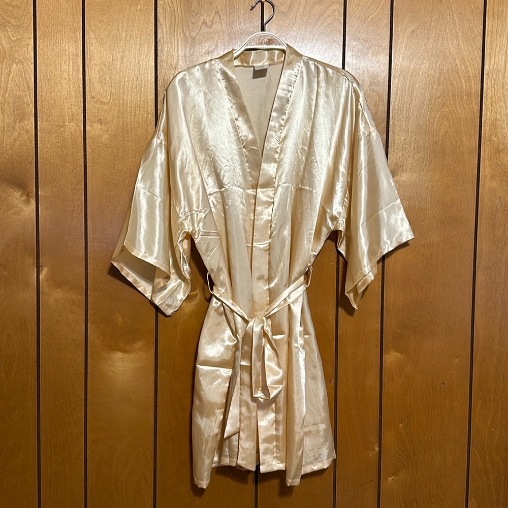 Women's Champagne Bridesmaid Satin Kimono Short Robe Rhinestones Bridal …